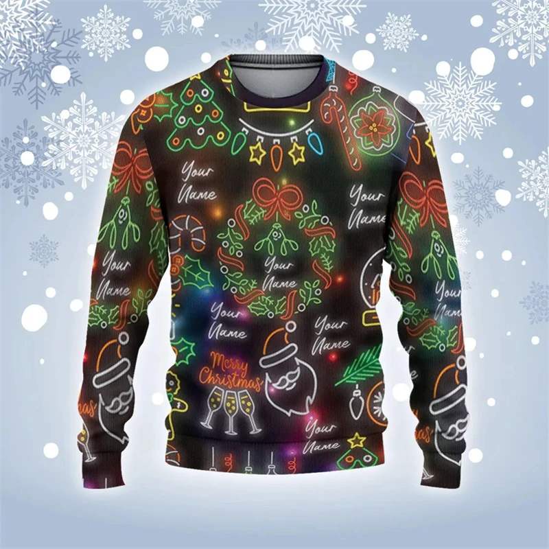 Fashion Fake Neon Lamp Ugly Christmas Sweater For Women Clothes Holiday Party Sweatshirts Casual Male Pullovers Funny Tracksuit