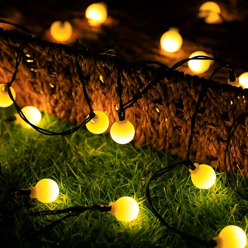 

LED Solar Powered 5m 20-Light Frosted Ball String Lights Milky White round Bead Camping Decorative Lights