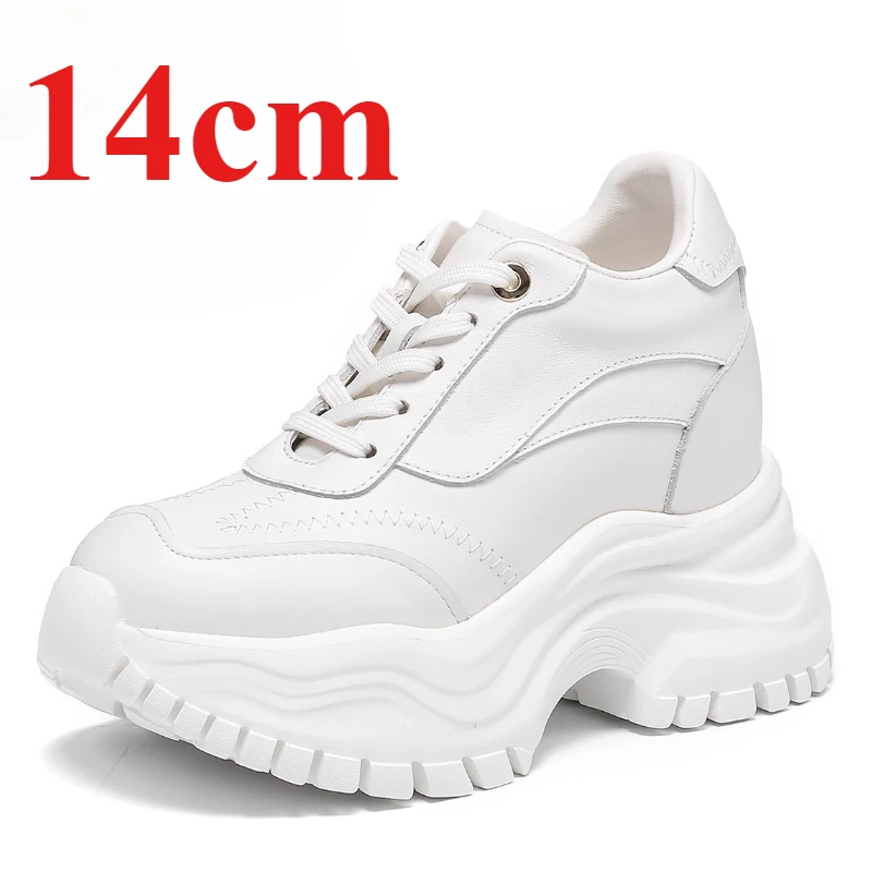 

Европейская/американская белая повседневная обувь на толстой подошве для женщин, увеличенная обувь 14 см, удобная легкая обувь из натуральной кожи