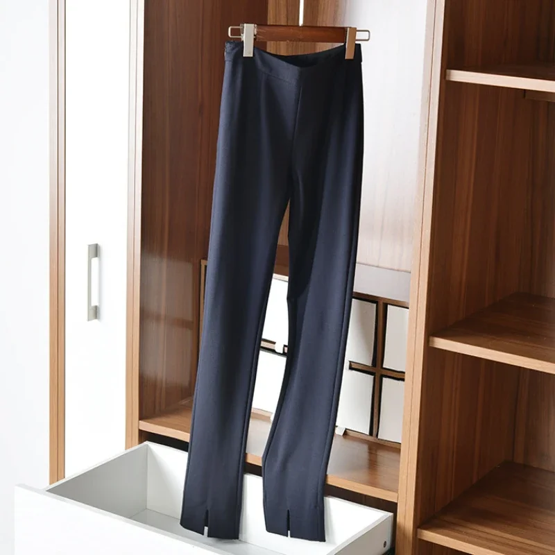 Vrouwen Soft Split Casual Broek Comfortabele Broek Lente Herfst Kleding Black Straight Mid Taille Potlood Broek Spodnie