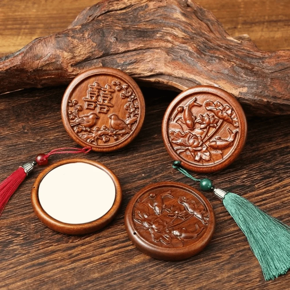 Multifunctional Sandalwood Massage Comb Wooden Vintage Chinese Head Massager Acupressure Meridian Retro Makeup Mirror Relaxation