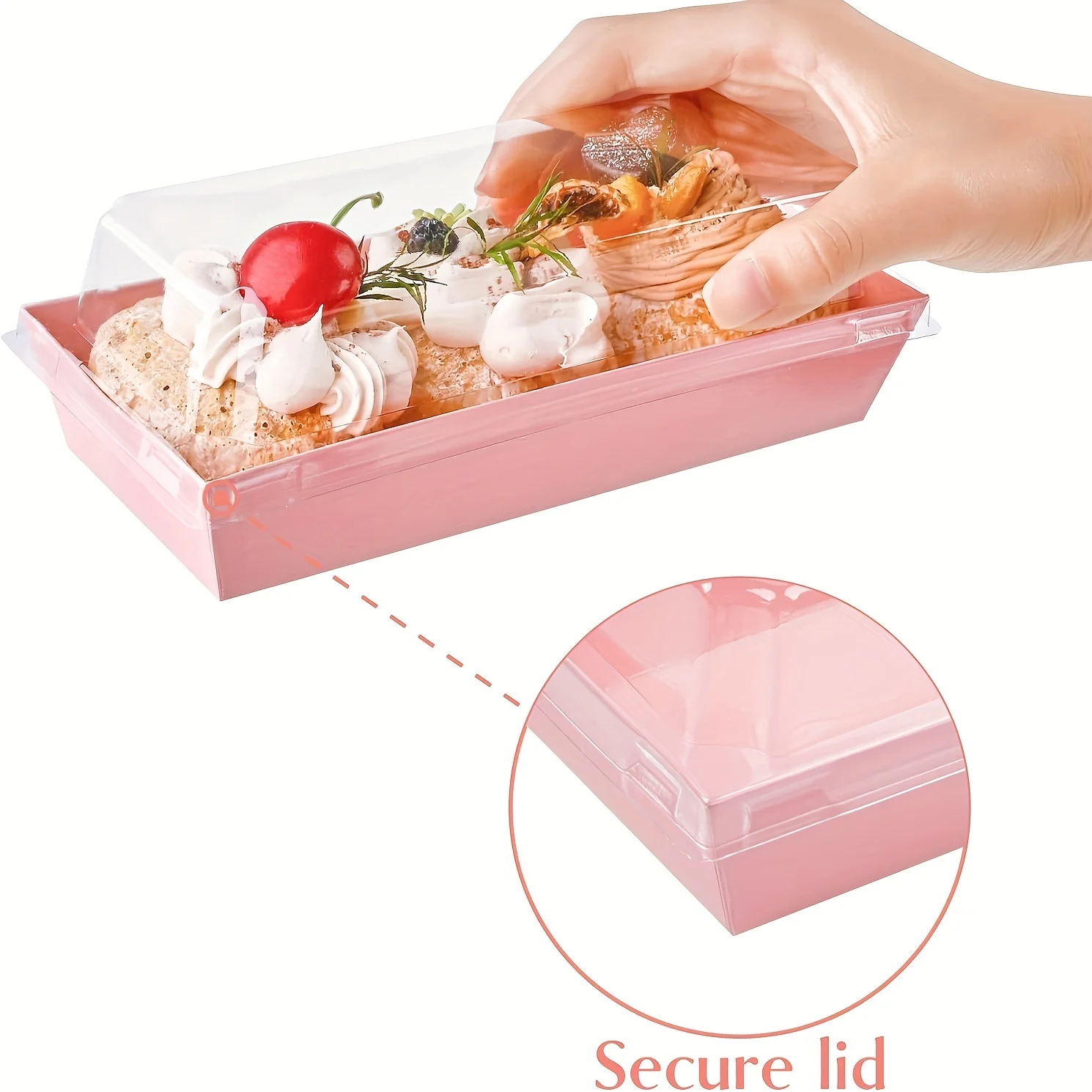 50pcs Baking Rectangular Paper And Plastic Box, For Rolled Cake, Sandwiches, Bacon, Scallops, Disposable Pastry Packaging Box Wi