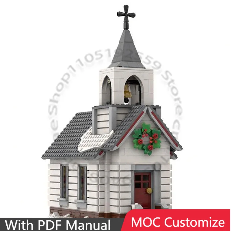 1075 PCS Modular Building W03 - Winter Church MOC Customize Modular Building Block Creative Design Design DIY Toy Birthday Gift