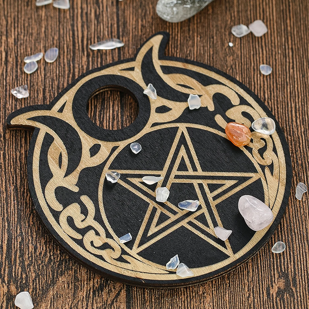 Holz Pentagramm Kristall kugel Basis halter Holzplatten Bretter Steinkugel Unterstützung Display Stand Meditation Hexerei Lieferungen – Detail 6