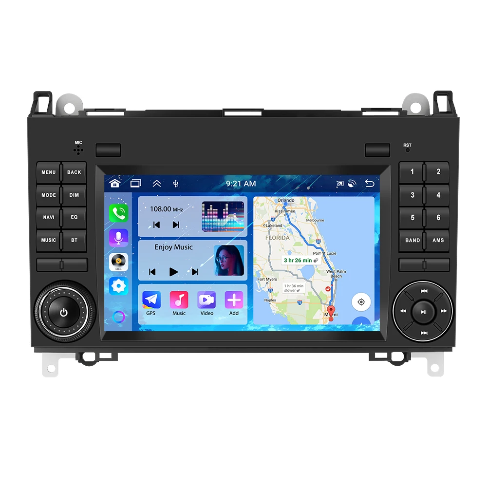 Podofo 2DIN 4+64G autoradio met Carplay voor Mercedes Benz B200 Sprinter A-klasse, GPS, Android Auto, WIFI, Mirror Link, intelligent systeem - afbeelding 2