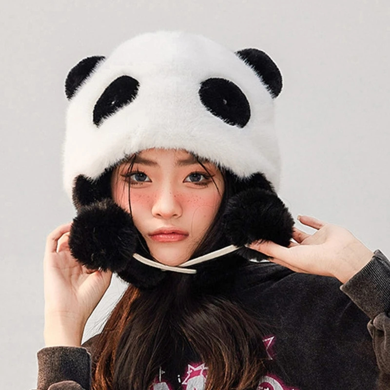 

Panda Earflap Hat Panda Ear Hat Plush Trapper Hat Winter Panda Hat Bomber Hat Hooded Hat Fleece Earflap Hat Beanie