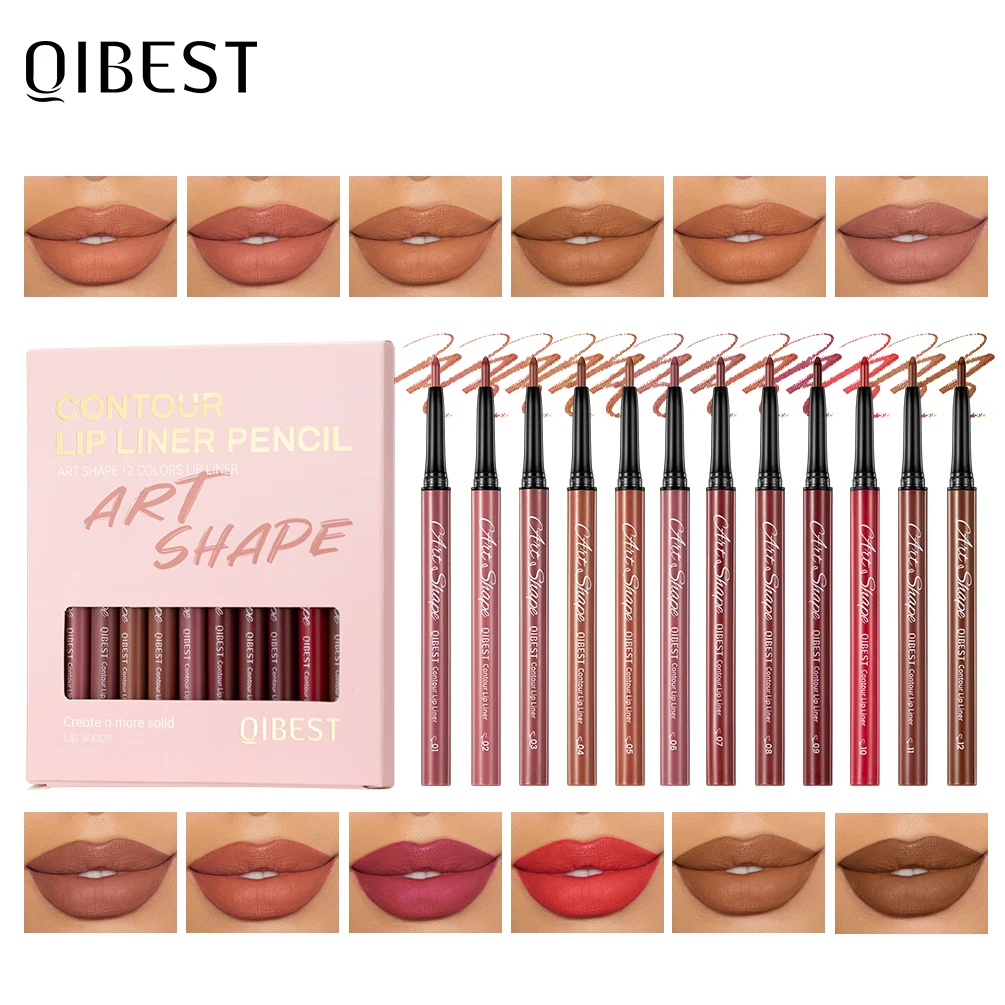 

QIBEST 12pcs Lip Liner Pen Set Long-Lasting, Waterproof Sweatproof, Easy Coloring Non-fading Color Rendering Lipliner Makeup Kit