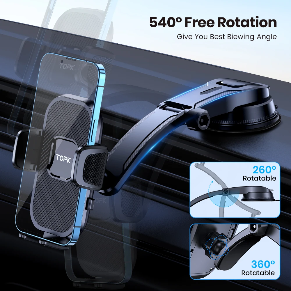 TOPK Gravity Auto-Handyhalterung für Lüftungsschlitze, automatische Greifhalterung ohne Magnet, Ständer für iPhone 15 14 Samsung Xiaomi, Auto-GPS-Halterung – Detail 6