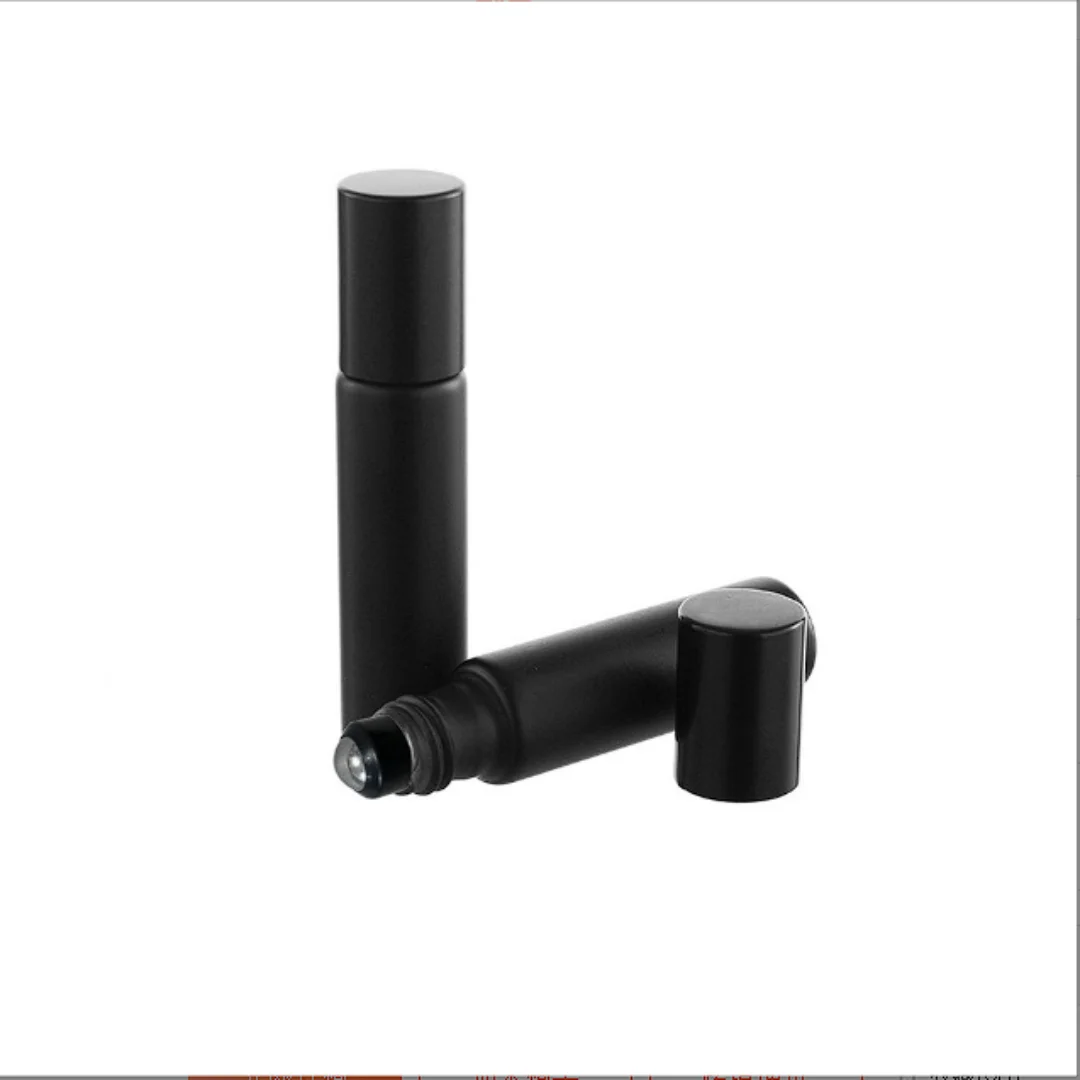 24x10ml vidro preto fosco óleo essencial garrafa dividida creme para os olhos garrafa rollerball 1/3oz 10cc preto roll-on recipientes