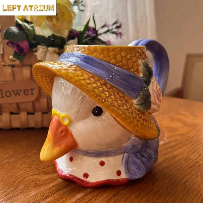 Creative hand-painted goose 500ML large capacity ceramic cup household cute breakfast milk cup coffee mug gift to friends
