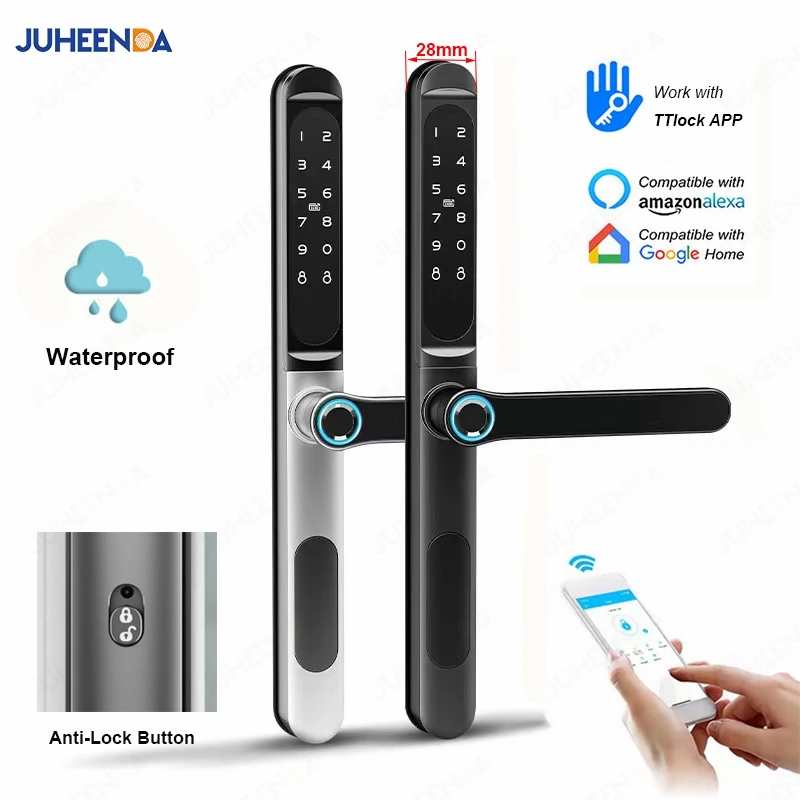 2.8CM Slim Width Smart Fingerprint Sliding Door Lock IC Card Code Electronic Anti-Lock TTLock Waterproof Aluminum Door Locks