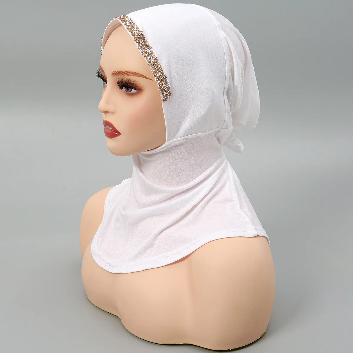 

Shimmer Rhinestone Hijab Muslim Tie Back Head Cover Amira Women Soft Jersey Turban Scarf Islam Instant Hijabs Head Wrap Turbante