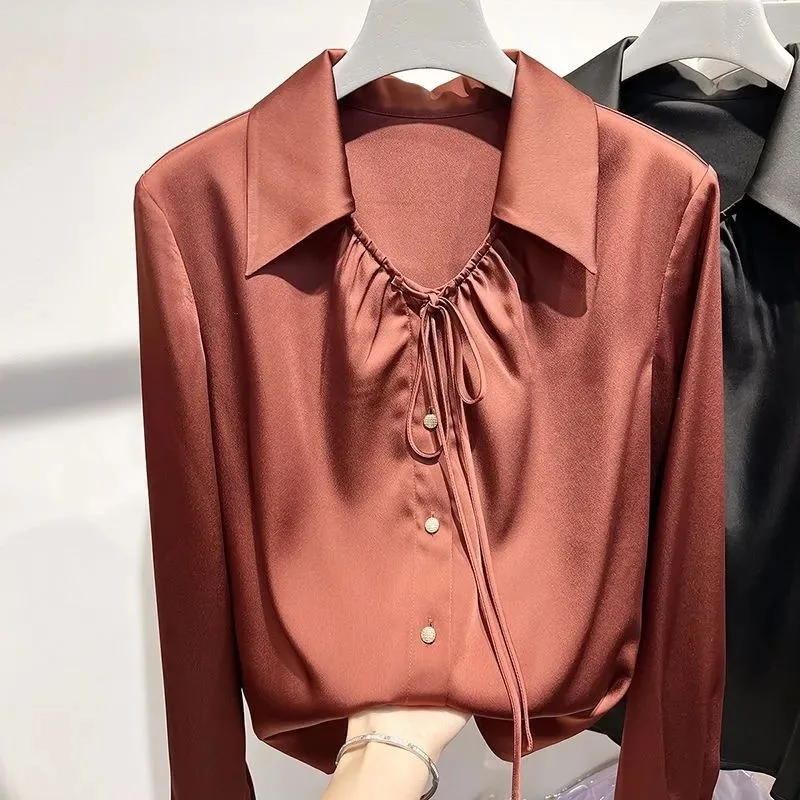 

Ele Long Sve Chiffon Design irt Faionable 2025 New Sle Slimming Top Collar Commute Sle Polyester Fabric