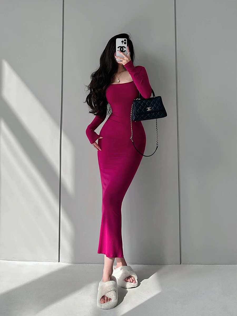 

Pure Desire Sexy U-ne Slim Fit Long Sve Fi Tail Dr Long Dr Tight Bodycon Base Layer Young Girl Day Women's Dr