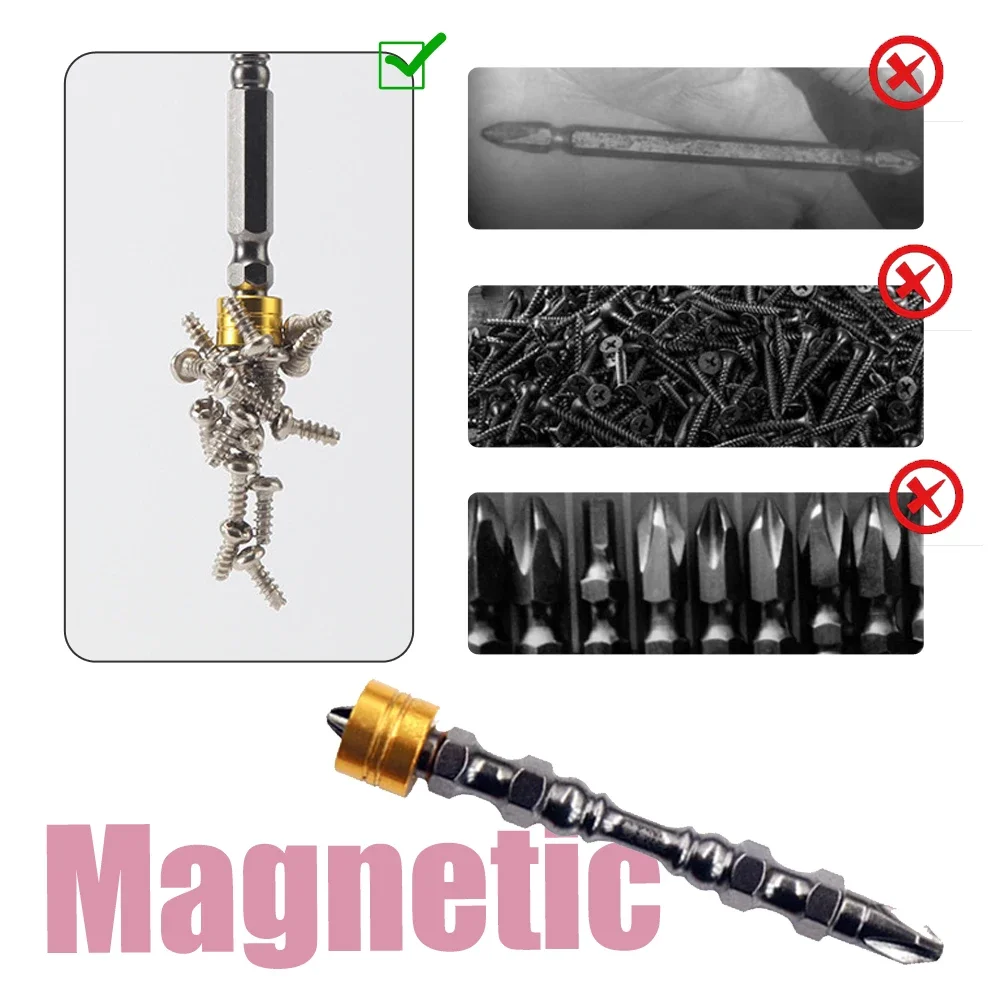 1Pc Hardness Single and Double Magnetic Rings Magnetic Cross Head Screwdriver Bit Double Head Electric Screwdrive Tools