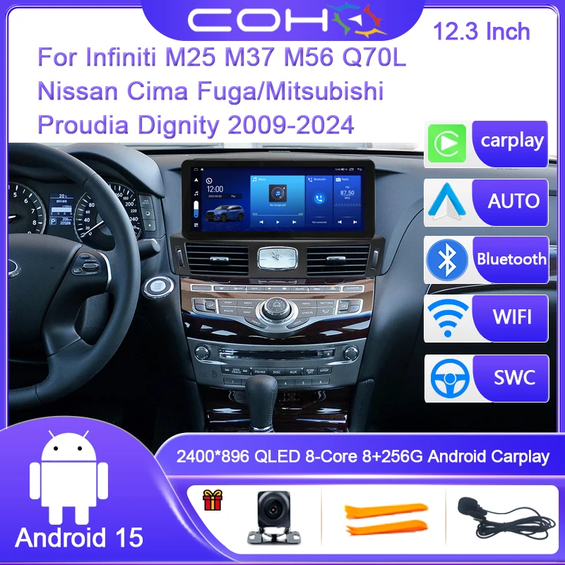 For Infiniti M25 M37 M56 Q70L/Nissan Cima Fuga/Mitsubishi Proudia Dignity 2009-2024 Car Multimedia Player Stereo Receiver Radio