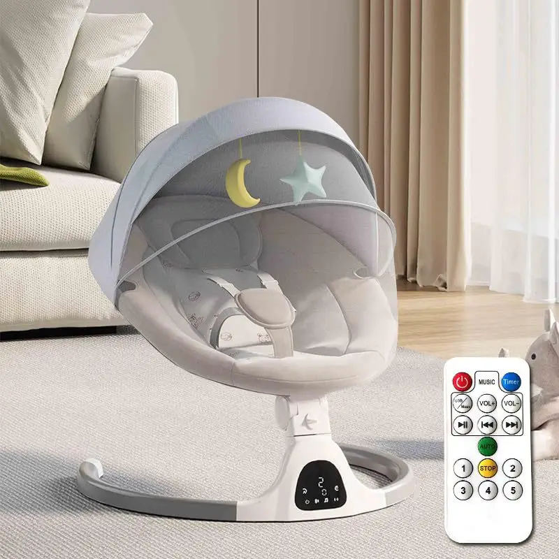 Cadeira de balanço elétrica multifuncional para bebês, bebê cama de balanço, controle remoto, toque Swing, Bluetooth