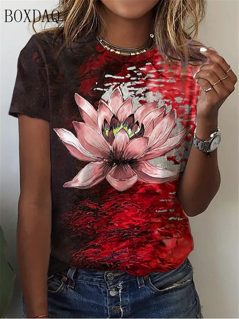 

Women Floral T-Shirts Summer Short Sleeve Oversized 3D Flower Print Street Tie-dye Ladies Tees 6XL Plus Size O-Neck Casual Tops