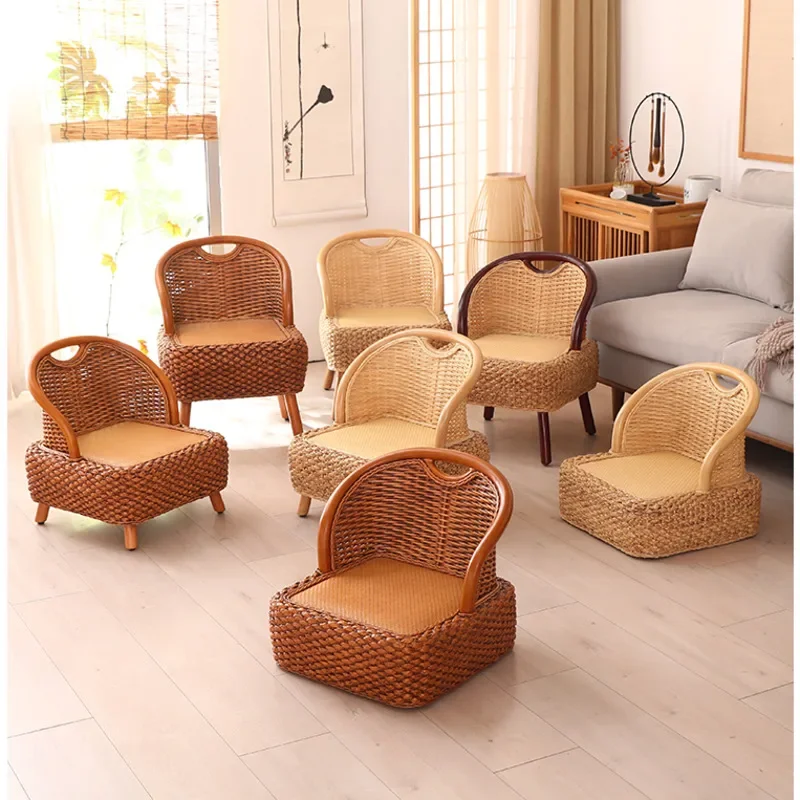 Modern Leisure Seats Natural Vine Weaving Shoe Changing Stool Living Room Balcony Side Chair Comfortable Backrest Home Furniture