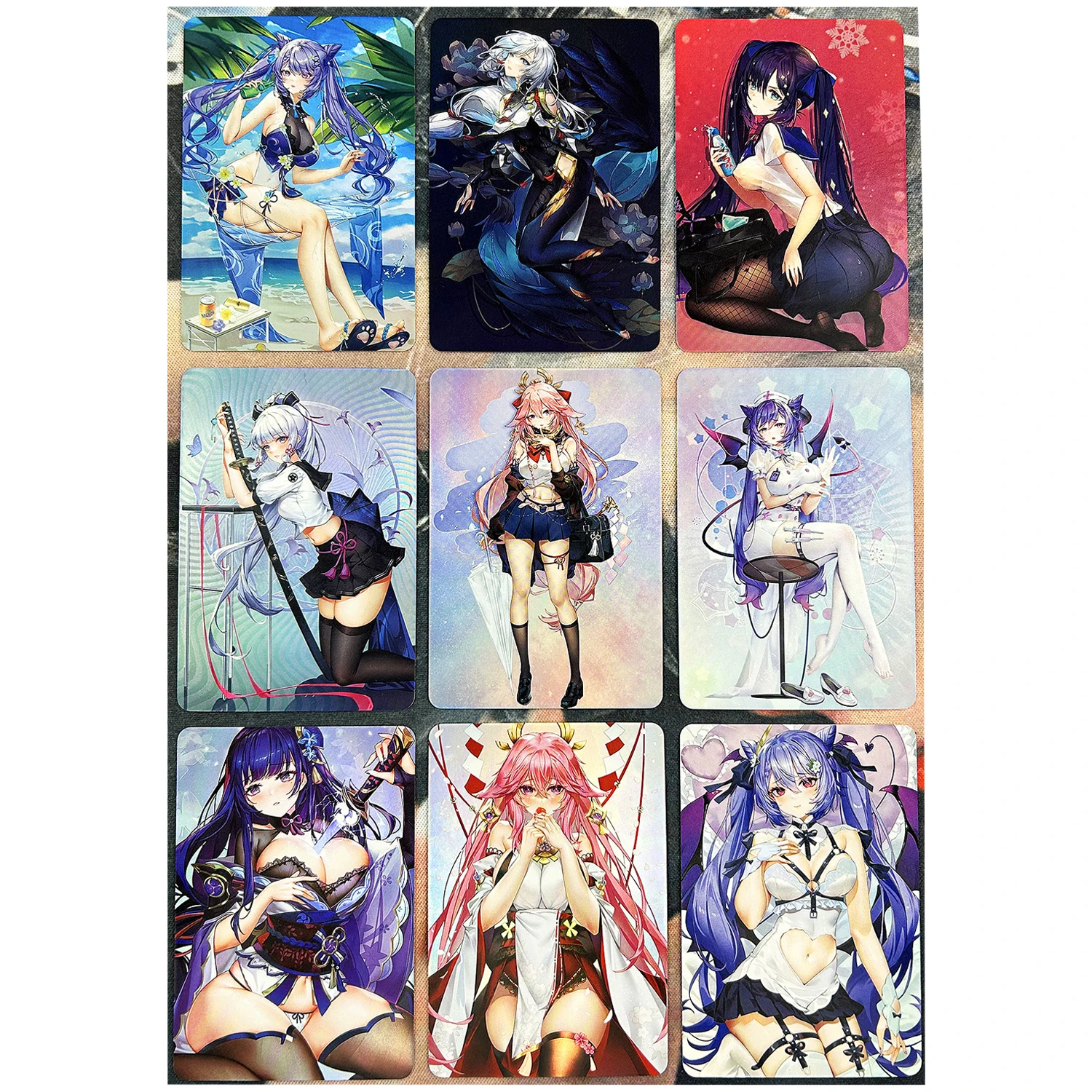 

9Pcs/set Genshin Girls Refraction Flash Cards Beelzebul Yae Miko Kamisato Ayaka Classic Game Anime Collection Cards Gift Toys