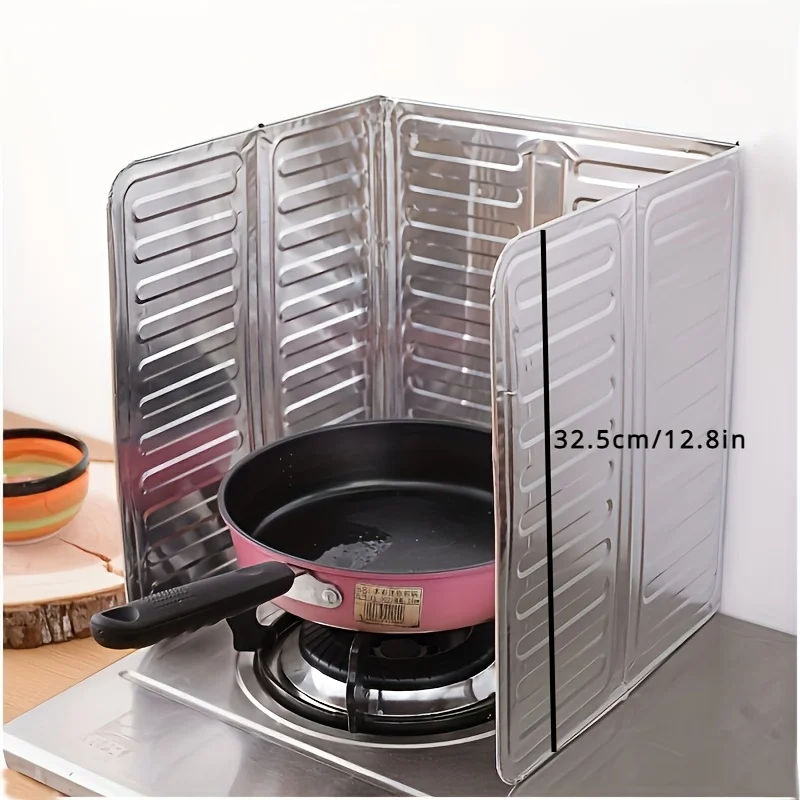 Aluminum Kitchen Stove Splash Guard Foldable Non-Stick Insulation Protects Countertops & Walls No Electricity Needed for Cooking