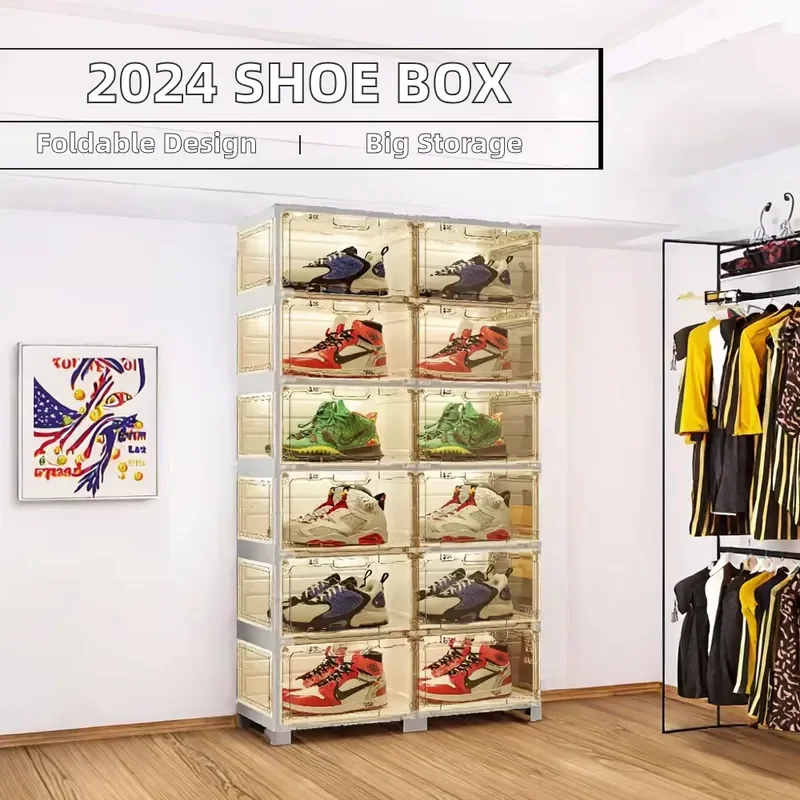 2024 Popular Foldable Mayibox Antbox Transparent Plastic Shoe Cabinet Organizer with Light Rectangle Shape