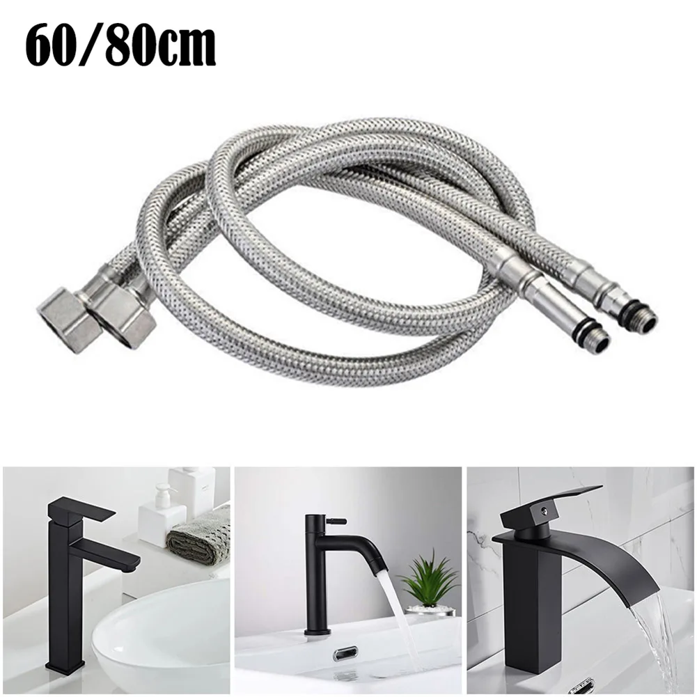 

2pcs Stainless Steel Shower Hose Water Tube Hose Pipe Flexible Hot And Cold Mixer Hose Extension Bath Accessories 60/80cm