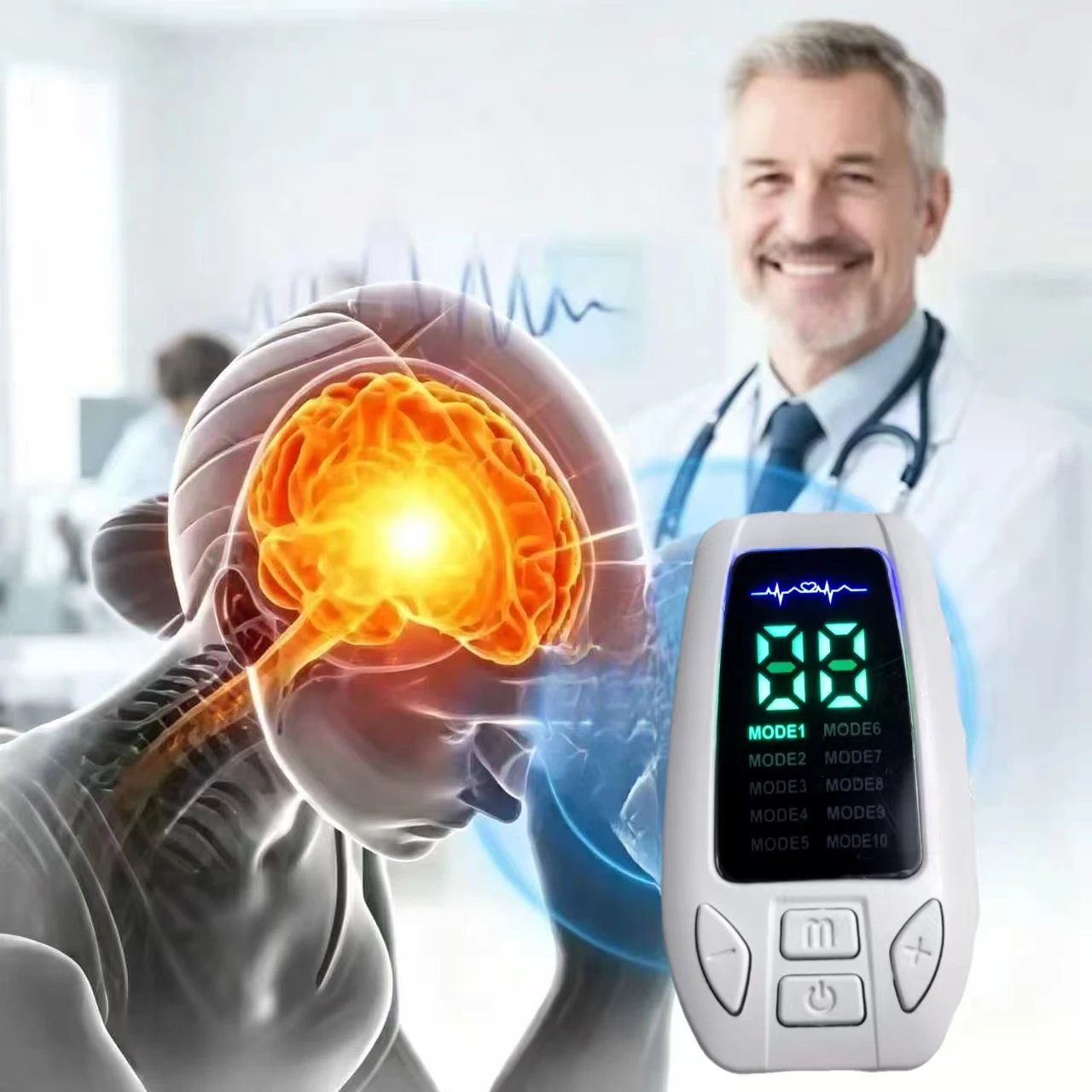 CES Therapy Ear Clip Stimulator for Insomnia Anxiety, Electronic Acupuncture Apparatus Pulse Device Depression Relief Home