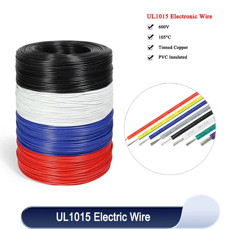 2/5/10m UL1015 Electric Wire Multi-stranded 24 22 20 18 16 14 12 10 8 AWG 600V PVC Lamp Lighting Tinned Copper Cable DIY Line