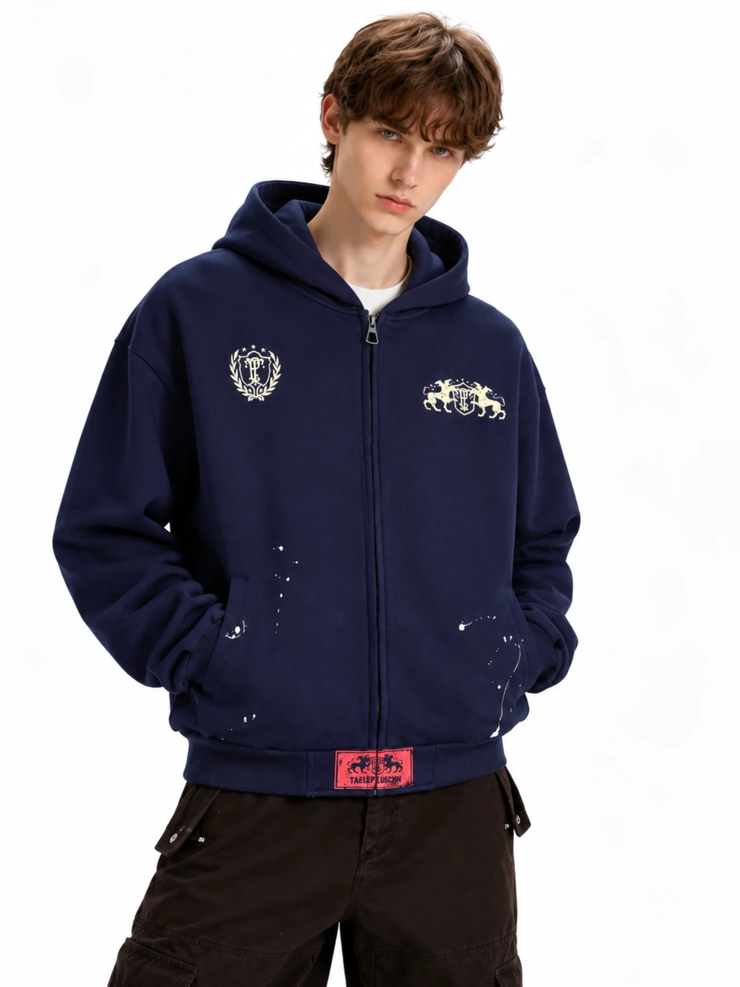 Jaqueta Cardigã Aberta Casual Solta com Estampa Totem de Tinta Pesada Estilo Retrô Americano para Jovens (Masculino e Feminino)