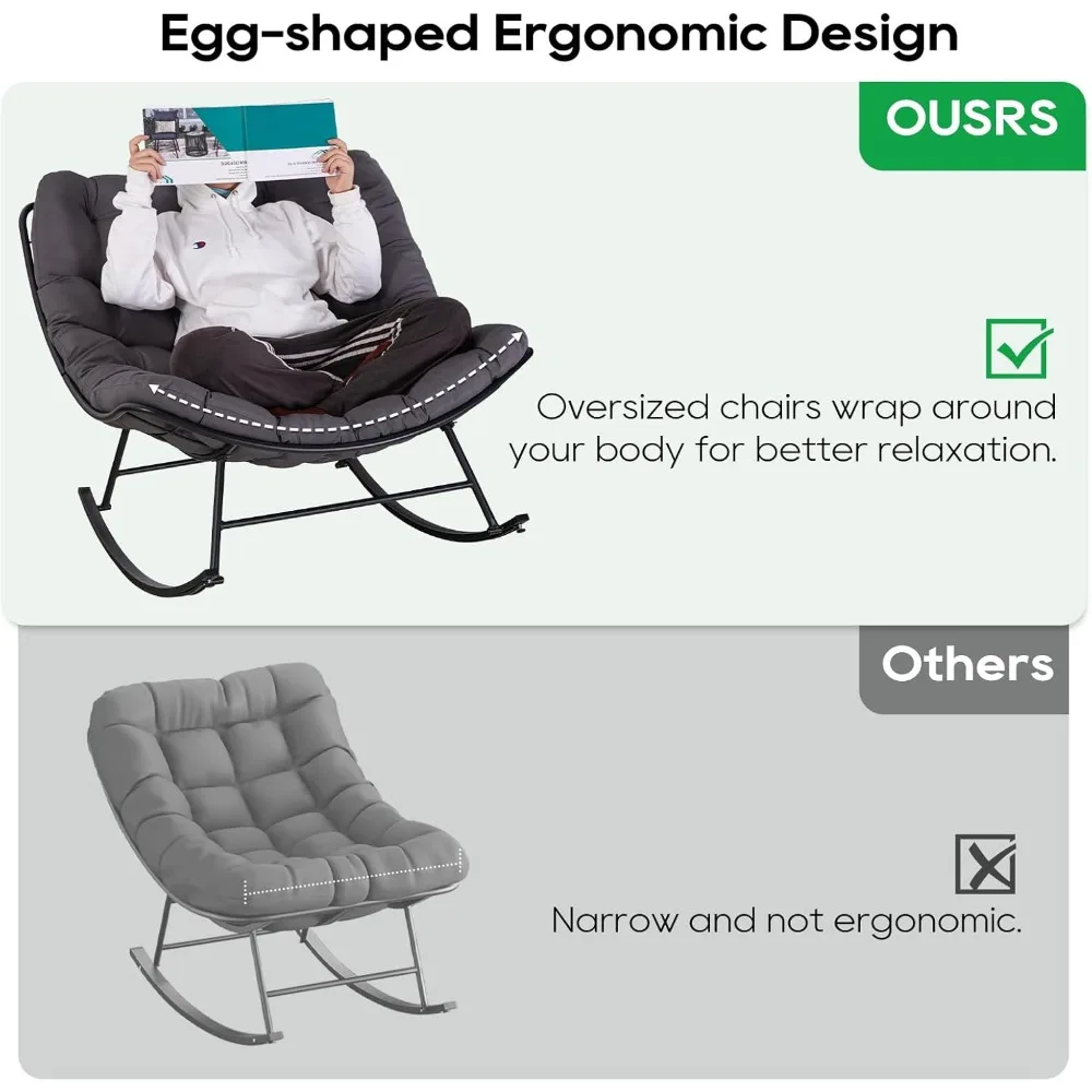 Sedia reclinabile per lettura uova per esterni e interni, comodo lounge rocker reale oversize con ampio cuscino e ottomano per camera da letto