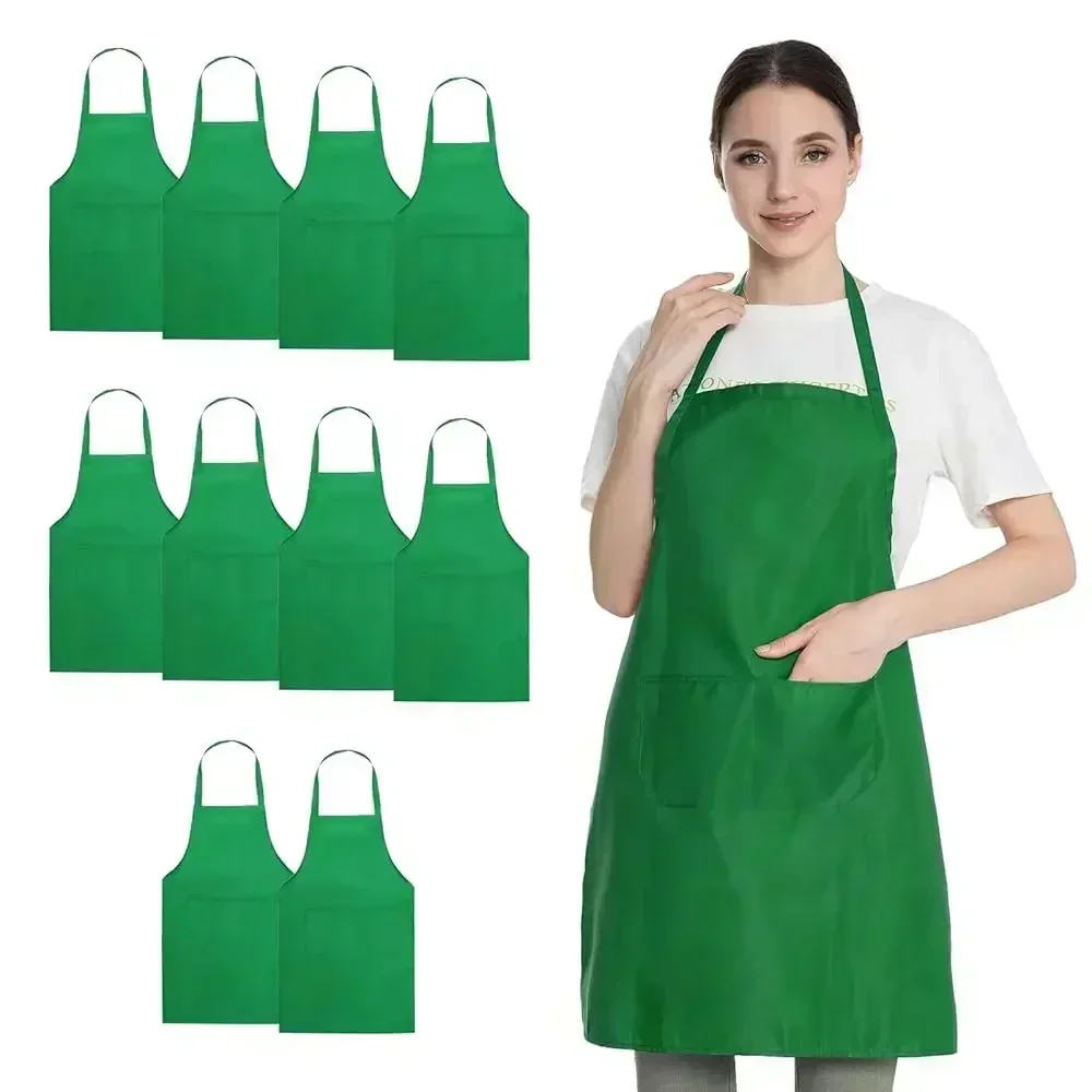 

10 Pack Green Aprons Bulk for Women Men, Painting Baking Grilling BBQ Art Artist Cooking Kitchen Bib Apron with Pockets (10,