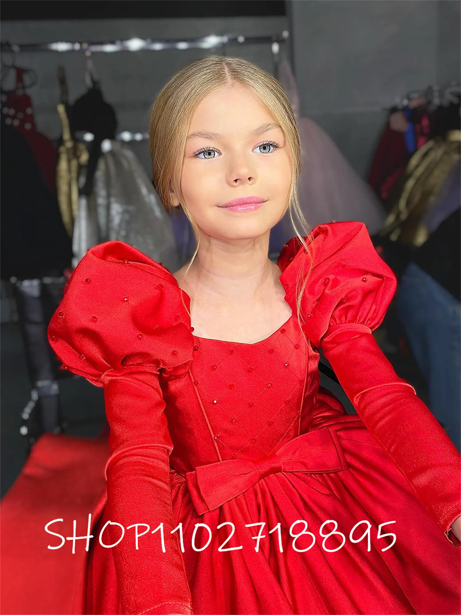 Robe de princesse rouge bouffante pour filles, robes de demoiselle d'honneur, robe de bébé fille mignonne, robes de fête d'anniversaire, robe de première communion