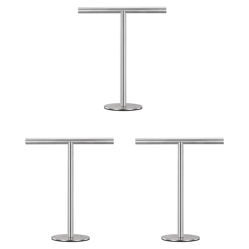 3X Brushed Finish Standing Towel Rack, Heavy Duty Base, Stainless Steel T-Shaped Hand Towel Stand For Bathroom, Kitchen.