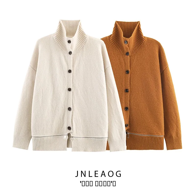 

JNLEAOG, осенний новый модный открытый кардиган с капюшоном, женский свитер, свободный крой, длинный свеч, круглый Ne Singl...