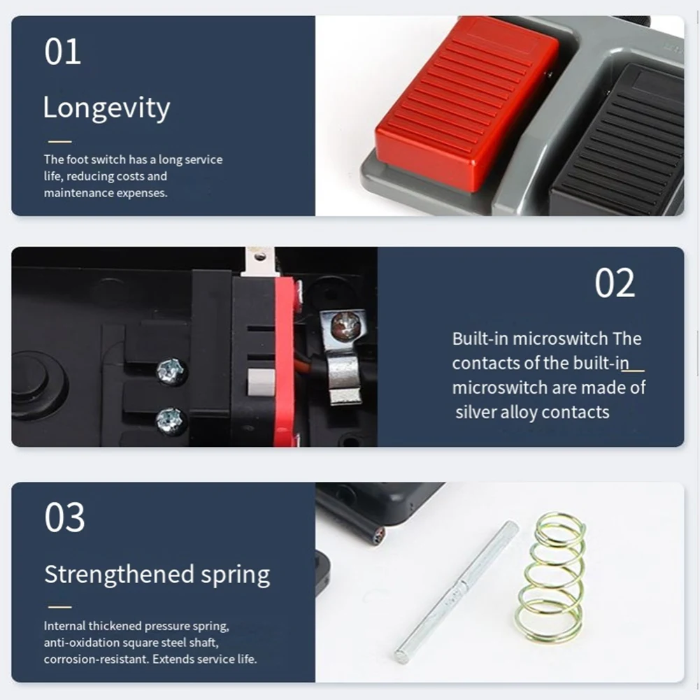 ABRU-Instant Plastic Foot Switch Foot Pedal Control Switch With Wire Duplex Two-Way Tumbler 3A/220VAC