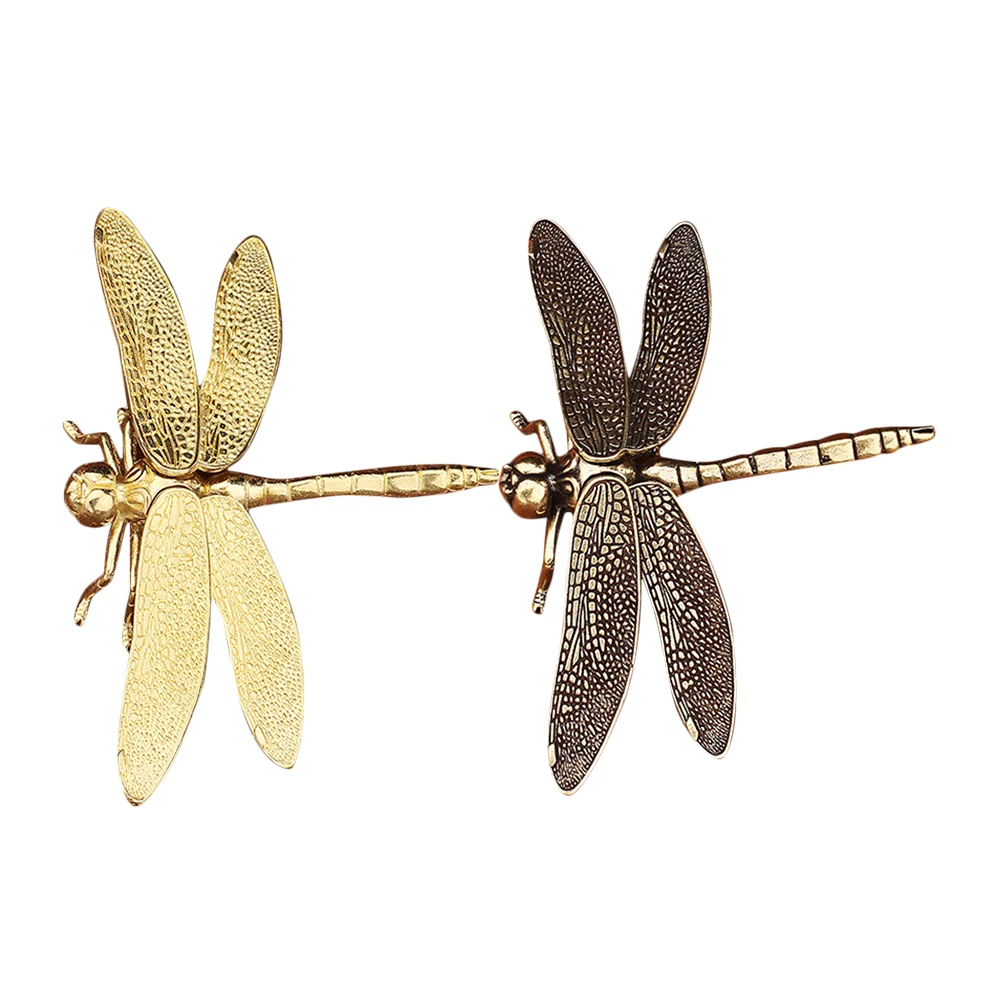 

2 Pcs Retro Dragonfly Bronze Ornaments Animal Figurine Copper Crafts Decoration