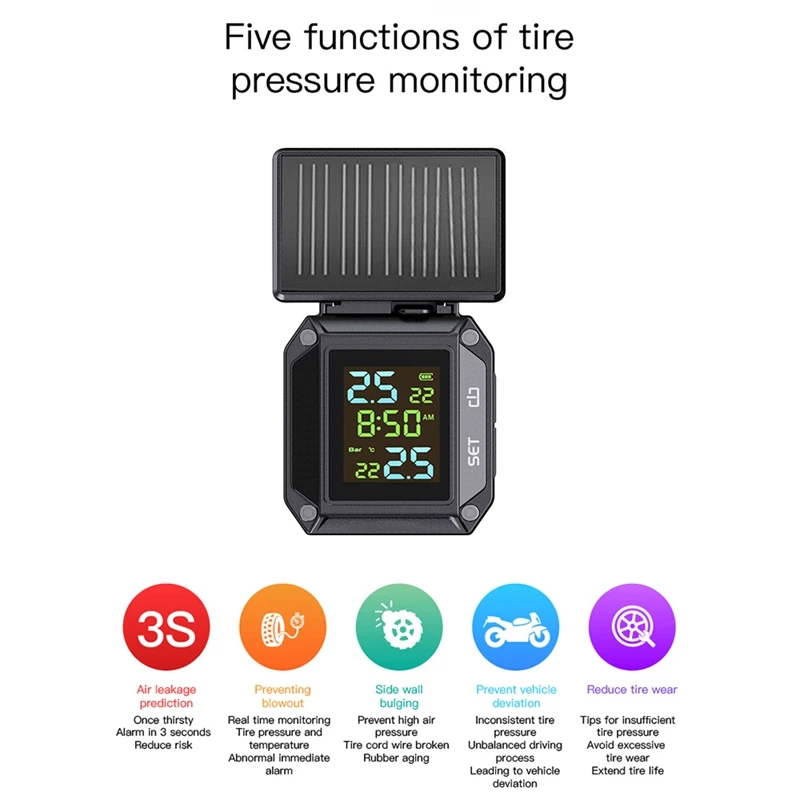 

Motorcycle TPMS Motorbike Waterproof LCD Tire Pressure Monitoring System Tyre Temperature Alarm System