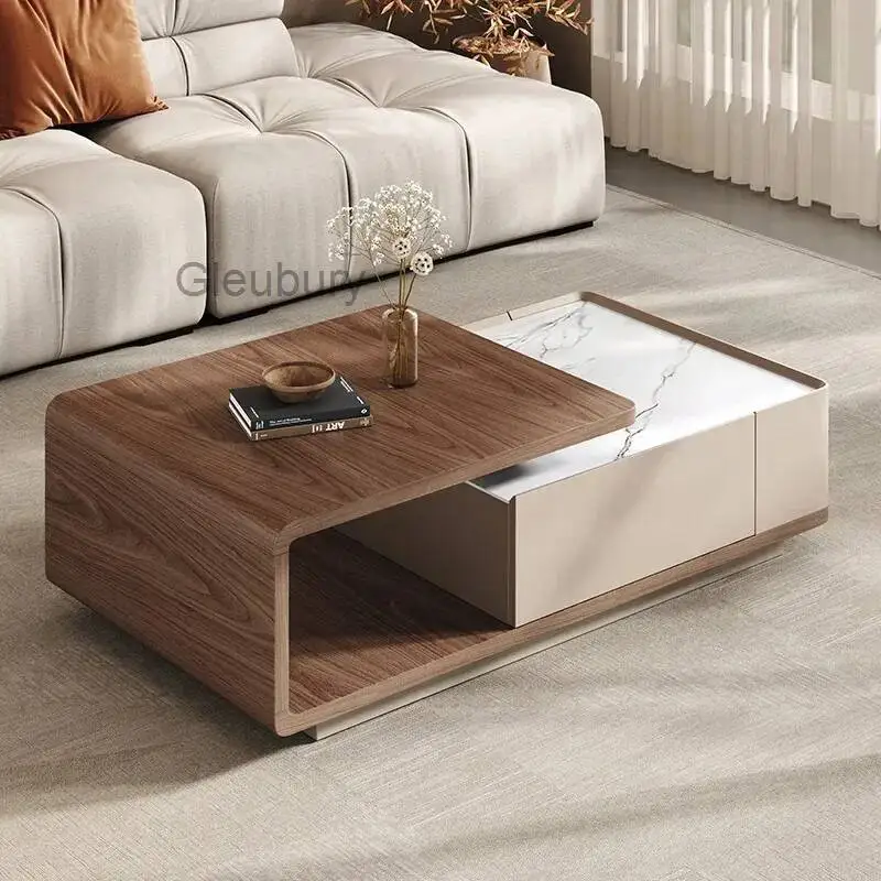Mesa de centro ajustável de madeira, moderna, para sala de estar, armazenamento, quarto, mesa de centro com estética única, móveis pós-modernos