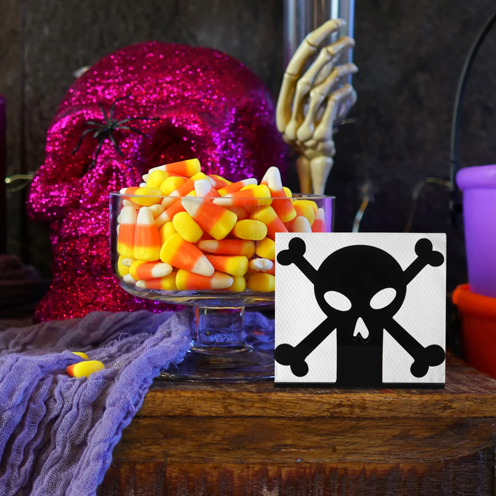 

Skull Paper Holder Halloween Napkin Stand Acrylic Spooky Dinner Table Farmhouse Decorative Kitchen Restaurant Tissue Holder