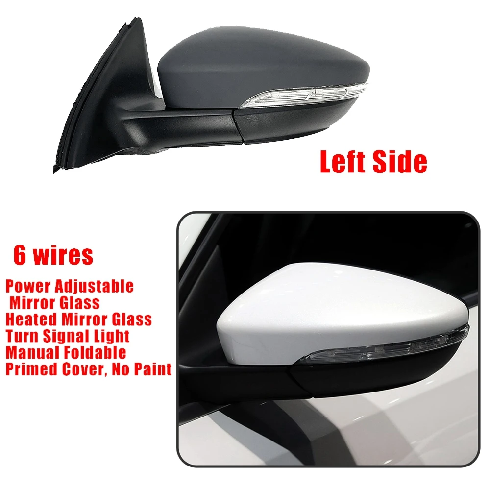 Left Side Rear View Mirror Assembly Power Glass Heated Turn Signal 6 Wires for JETTA 2011 - 2018 5C7857507