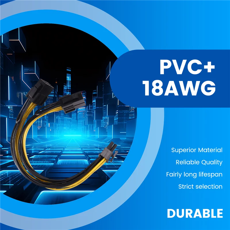18AWG 8Pin To Dual 8Pin(6+2) Power Cable GPU Power Cable For Tesla K80 M40 M60 P40 P100 ,20CM-AU47