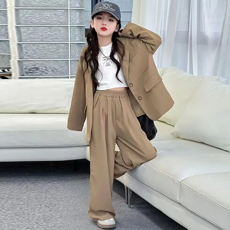 

Girls Suit Autumn Blazer Trousers Two Pieces Set Teens Kids Boutique Clothes Simple Stylish Premium 5-13 Years Costumes