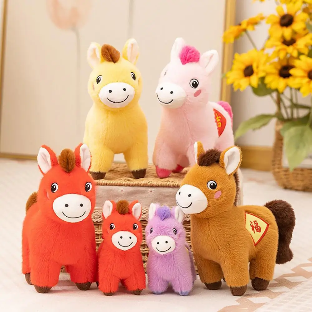2026 Jaar Staande Foal Pluche Pop Pluizige Staart PP Katoen Pony Knuffels Lange Manen Mooie Cartoon Paard Knuffel Kids gift