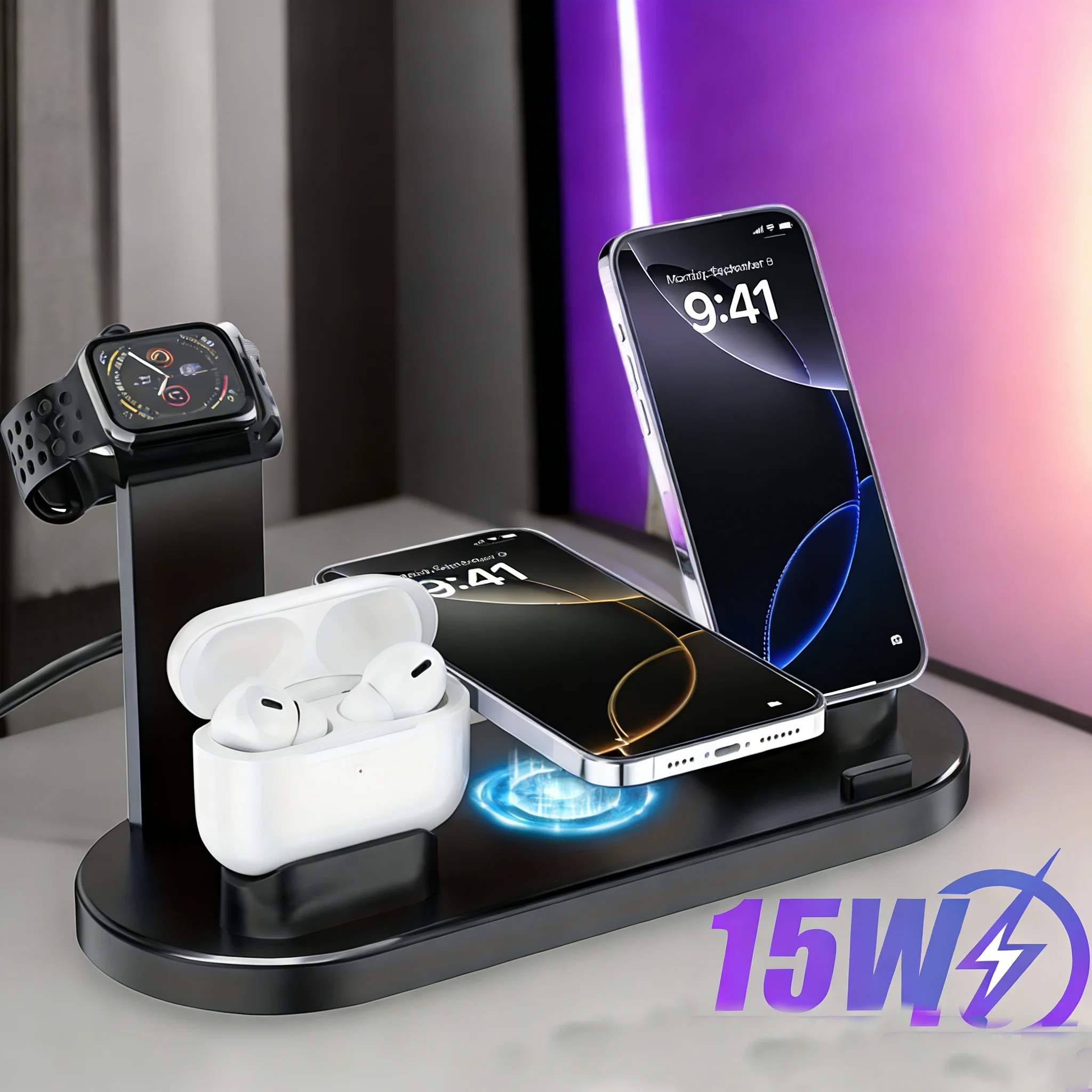 Wireless Charging Station for Multiple Devices, Suitable for iPhone17/16/15/14/13/12 Series，samsung Ultra/S24/S23/S22/S21 Series