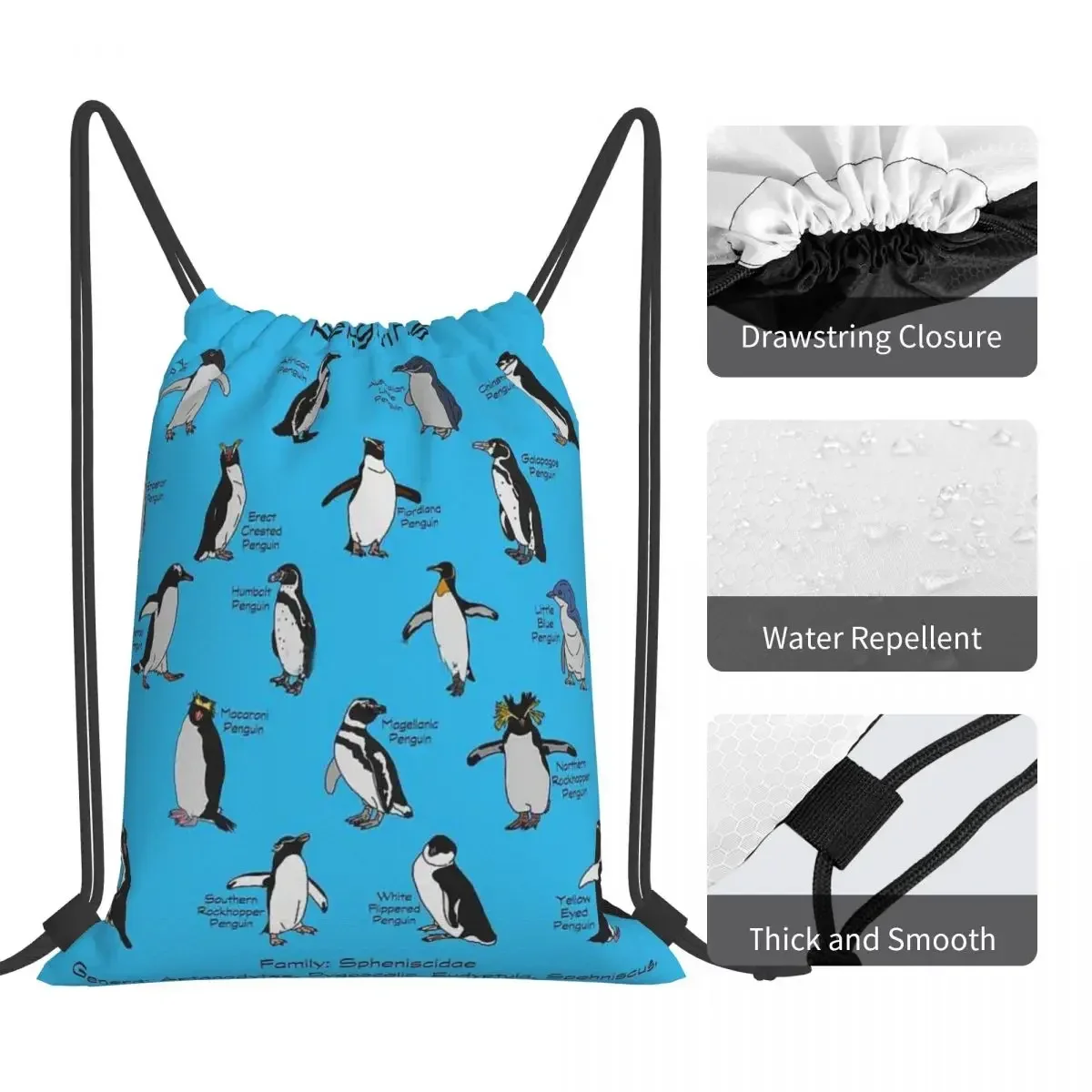 Pinguins-Sacos de cordão portáteis para homens e mulheres, bolso, bolsa de armazenamento, mochila, mochilas escolares, moda