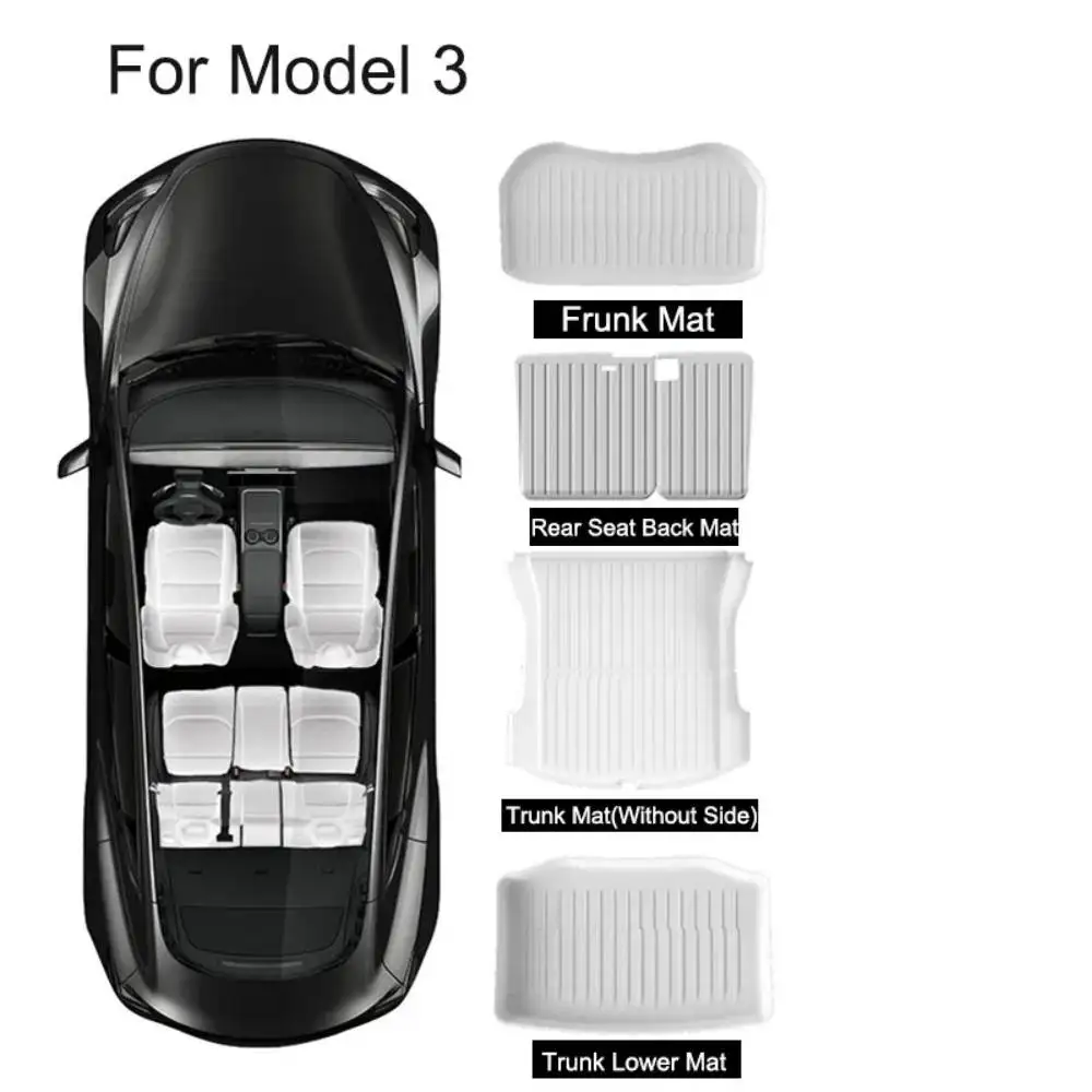 White TPE Seat Cover Cushion Frunk & Trunk Protector Anti-Kick Mats for Tesla Model Y Model 3 2021-2023 Cargo Tray Floor Mat