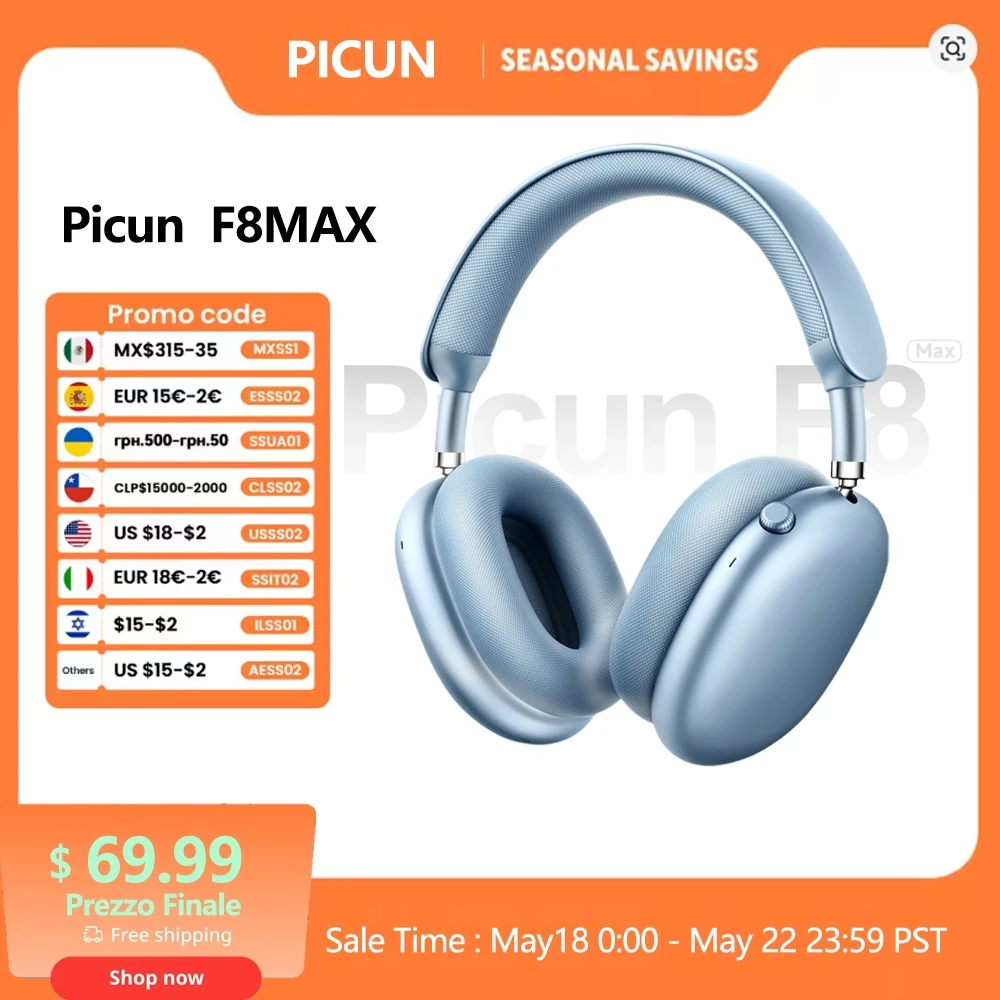Picun F8MAX ANC casque sans fil 59dB hybride actif suppression du bruit Audio spatial écouteur Bluetooth 6.0 sur l'oreille casque 180H