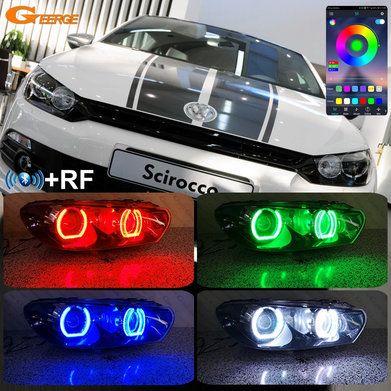 

For Volkswagen VW Scirocco III MK3 RF Remote Bluetooth App Multi Color Ultra Bright DTM Style RGB LED Angel Eyes Kit Halo Rings