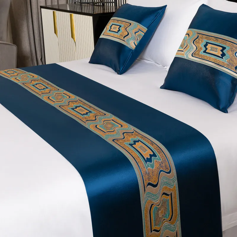 Hotel Bed Runner Bed End Scarf Hotel Bed End Decorative Strips Satin Ribbed Jacquard Throw Pillows Bed End Coverings
